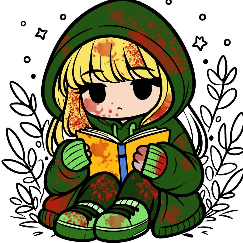 girl in oversized hoodie reading a book