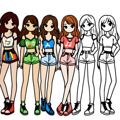 a group of girls wearing crop tops and shorts