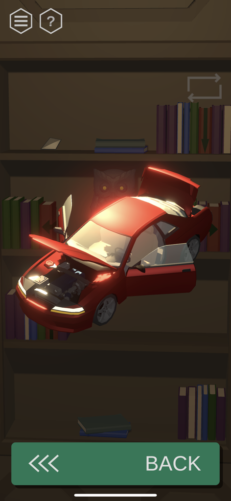 Un puzzle de voiture rouge 3D avec des parties ouvertes sur une étagère