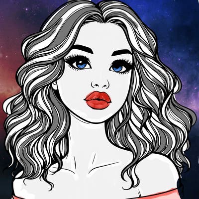 realistic girl with wavy hair and lips