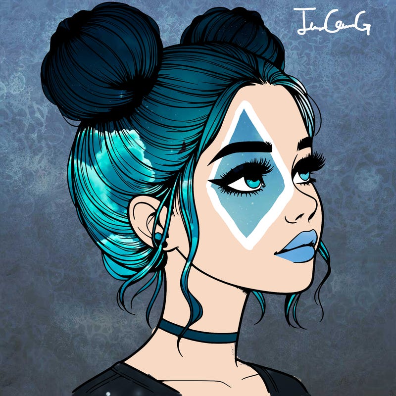 realistic girl with buns on the top of her head