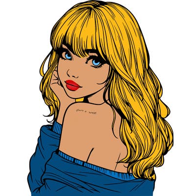 realistic girl with bangs looking over her shoulder