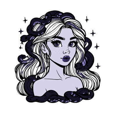 realistic girl with snakes as hair