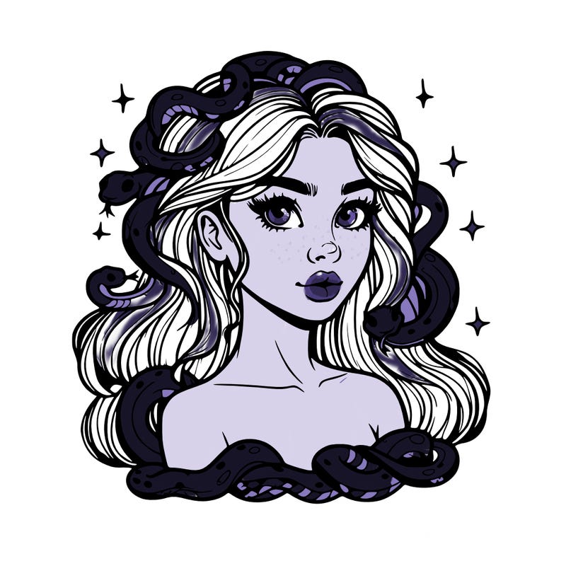 realistic girl with snakes as hair