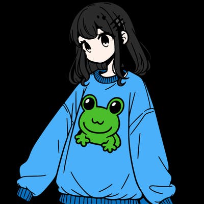 girl wearing frogging sweatshirt