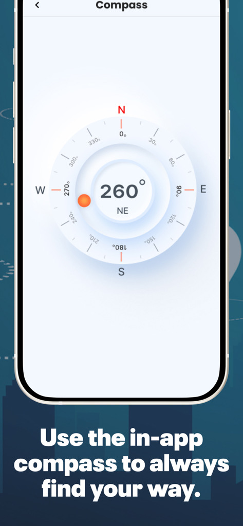 Fonctionnalité de navigation boussole numérique dans l'application Street View 3D Live Google Map montrant les relèvements directionnels