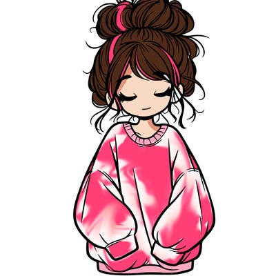 girl with baggy sweatshirt and messy bun