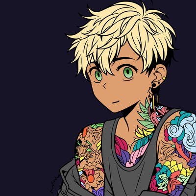 a boy with tattoos from anime