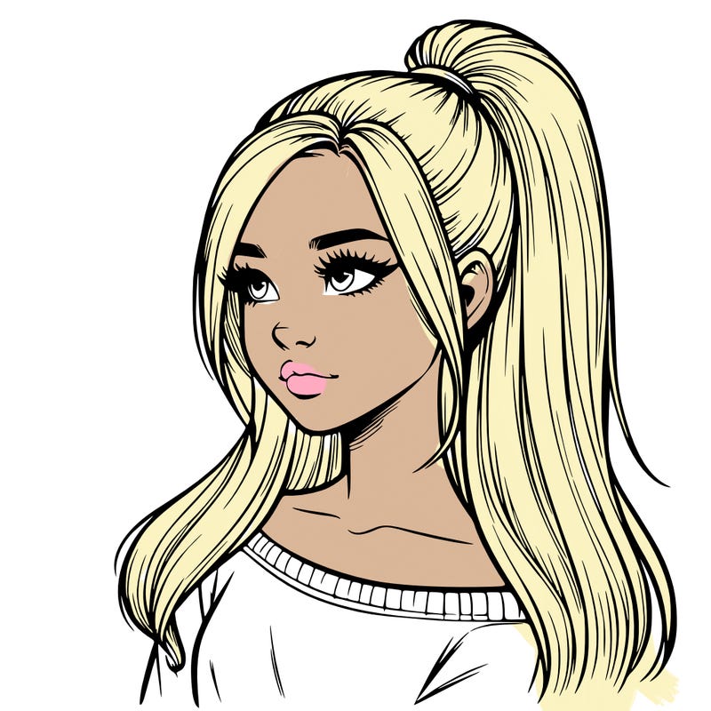 realistic girl with a high ponytail