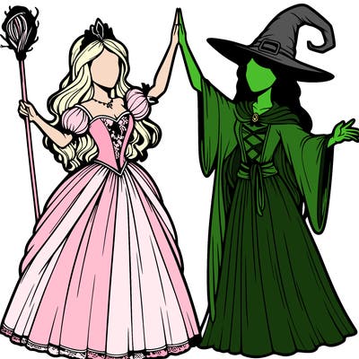 detailed realistic split of a princess and a witch