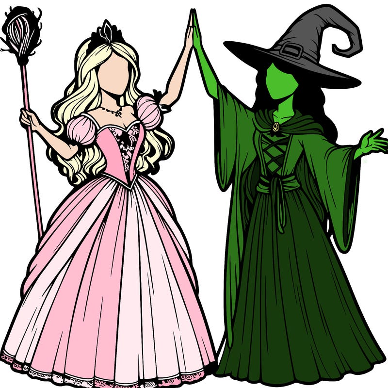 detailed realistic split of a princess and a witch