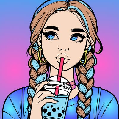 realistic girl with braided hair drinking boba