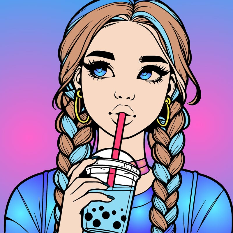 realistic girl with braided hair drinking boba