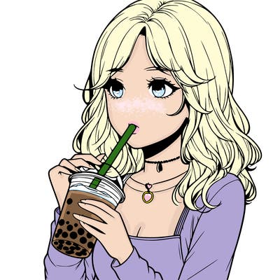 realistic girl drinking boba tea