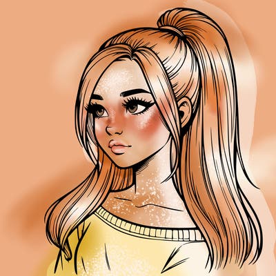 realistic girl with a high ponytail