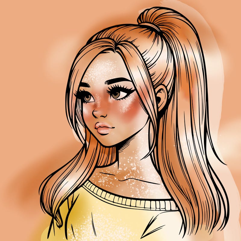 realistic girl with a high ponytail