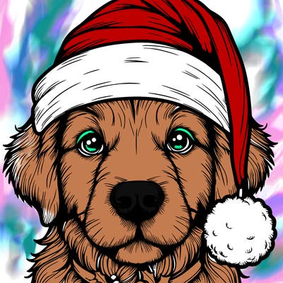 realistic dog with a christmas hat