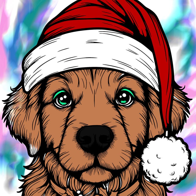 realistic dog with a christmas hat