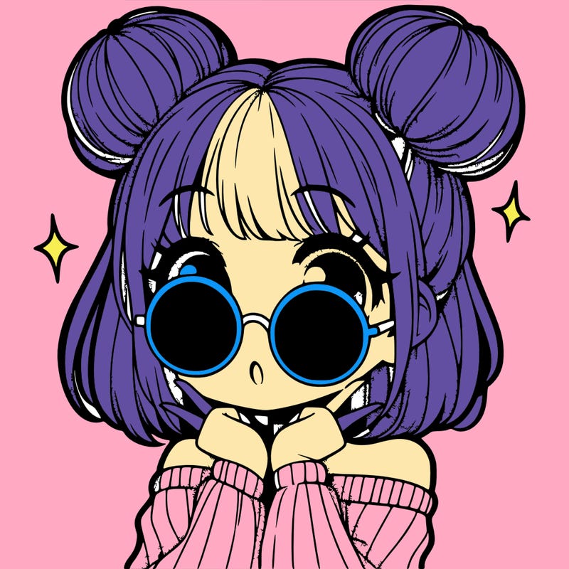 manga girl with hairbuns and sun shape sunglasses