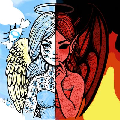 realistic angel half demon