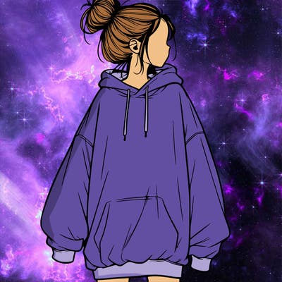 realistic girl with a oversized sweatshirt on and a bun