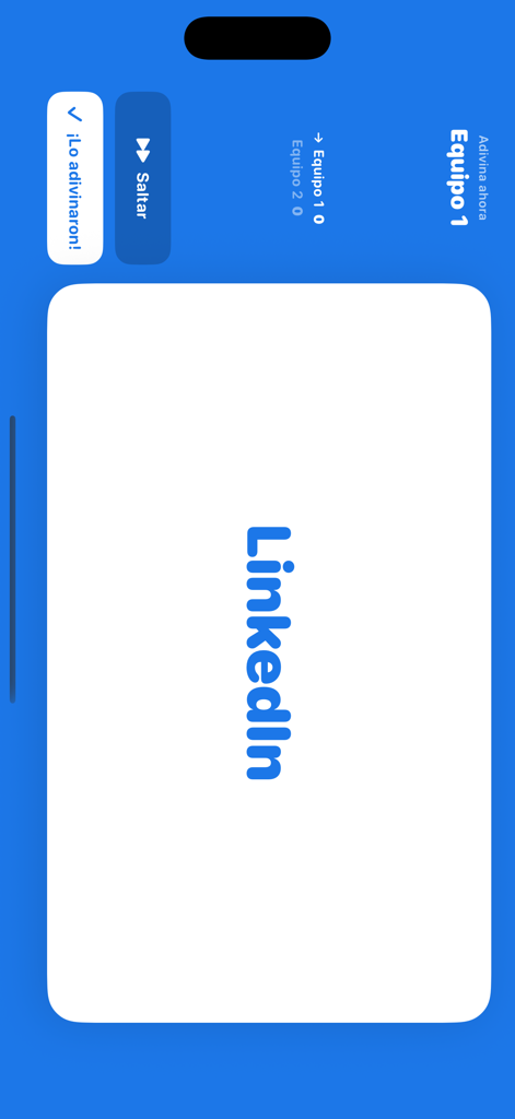 Adivina Pe - Ein Spielbildschirm von Adivina Pe, der das Wort LinkedIn zeigt, das die Spieler während eines sozialen Partyspiels erraten sollen.