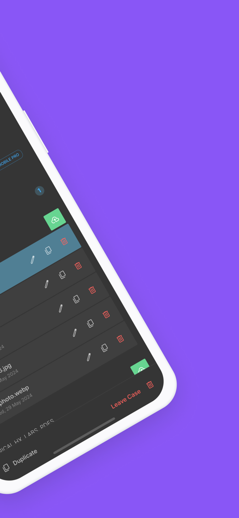 VPOP PROのモバイルインターフェース。獣医手術ケース管理とクラウド同期オプションが表示されています