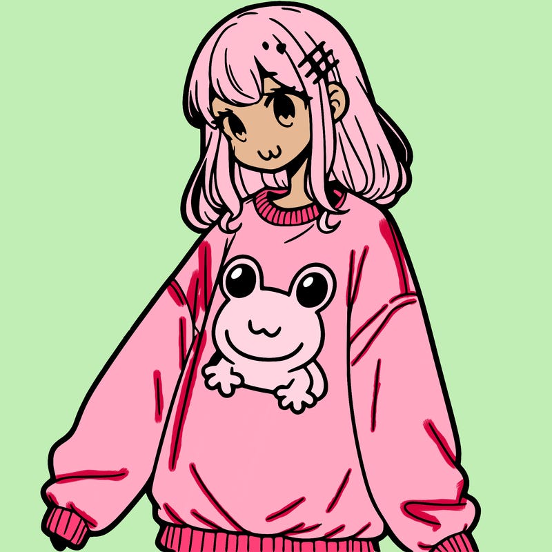 girl wearing frogging sweatshirt