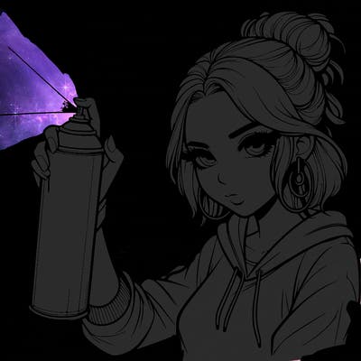 a realistic girl spray painting