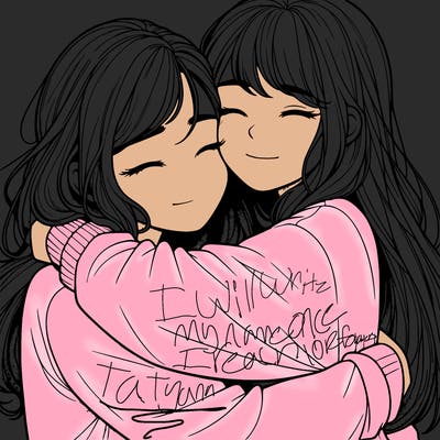 realistic two girls hugging