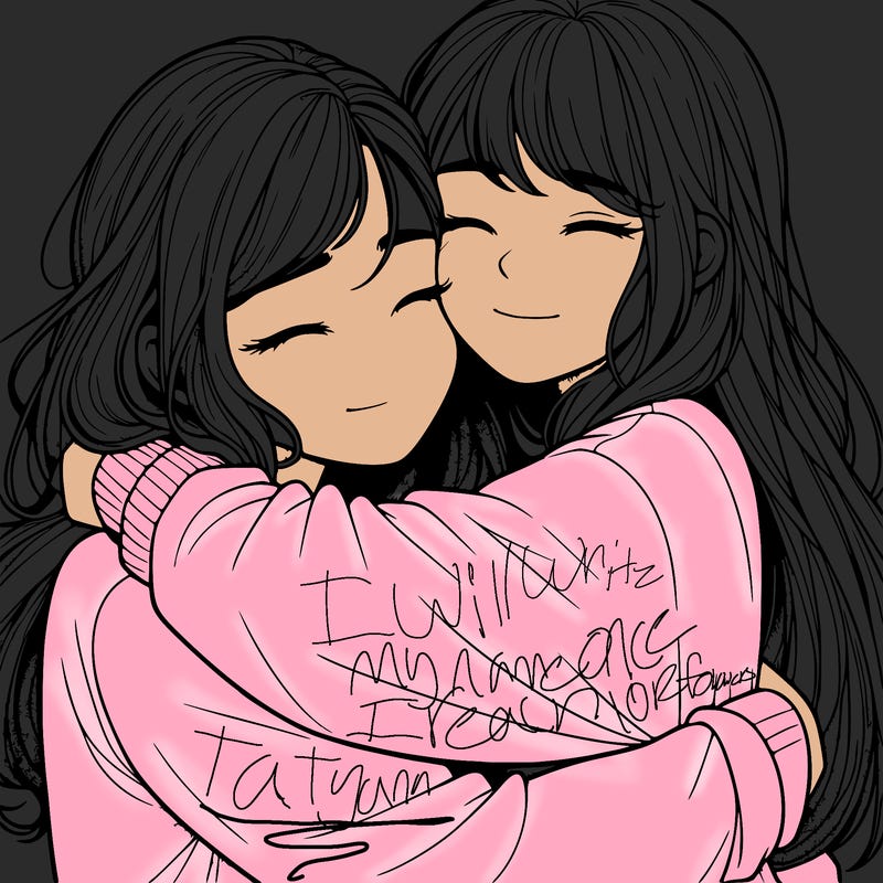 realistic two girls hugging