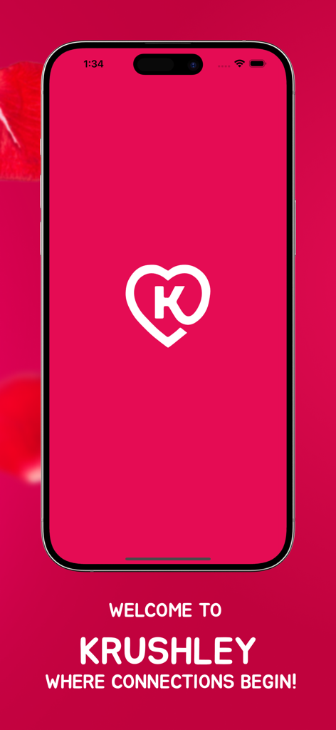 Krushley: AI Dating - Welcome screen of Krushley AI dating app with heart logo and slogan
