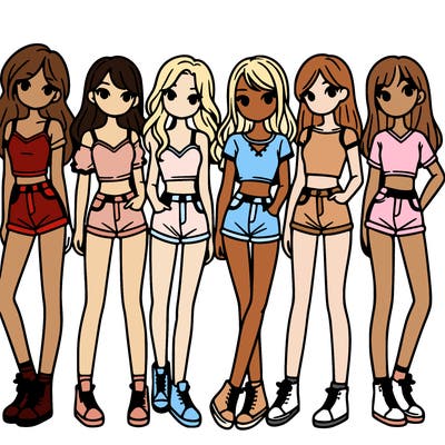 a group of girls wearing crop tops and shorts