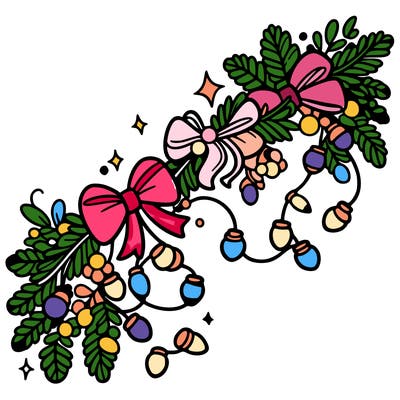 christmas garland: decorated with lights and ribbons..simple vector art