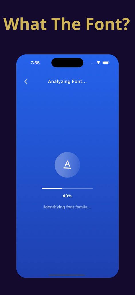 Font Identifier: AI Scan - Screenshot der Font Identifier App, die eine Schriftartfamilie mithilfe von KI-Scan identifiziert