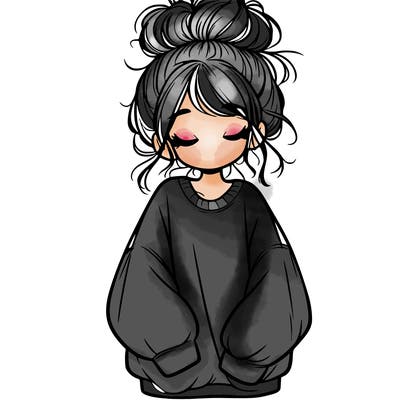 girl with baggy sweatshirt and messy bun