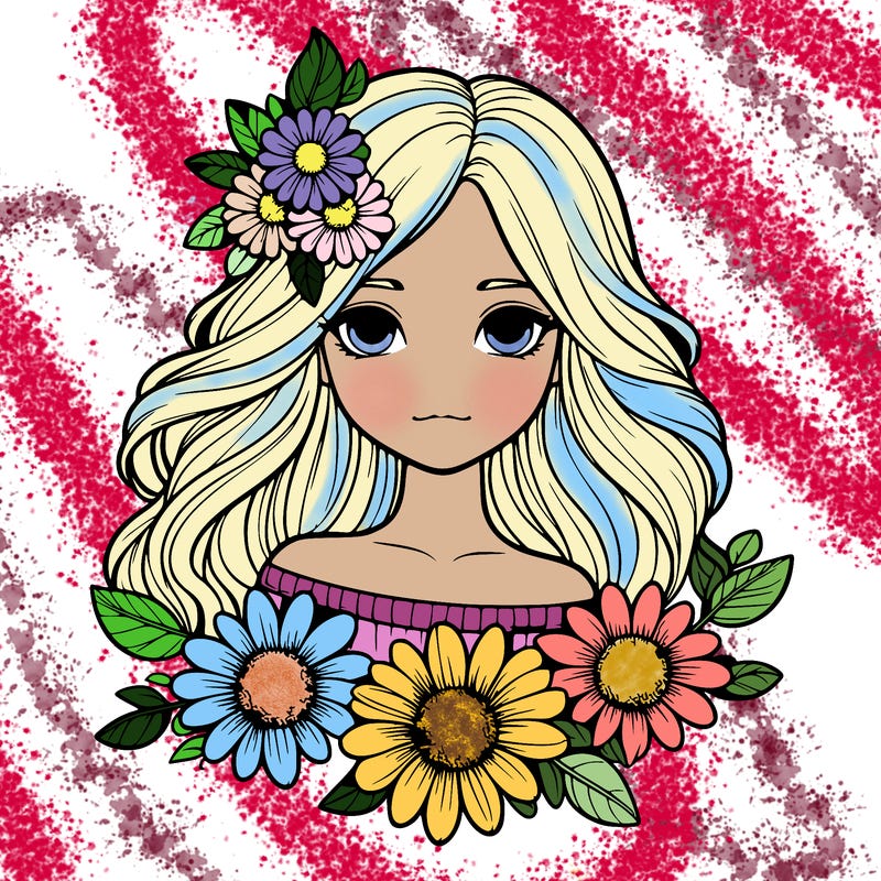 realistic girl with flower hair