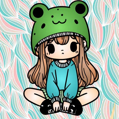 a girl wearing a frog hat and some frog socks