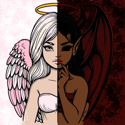 realistic angel half demon