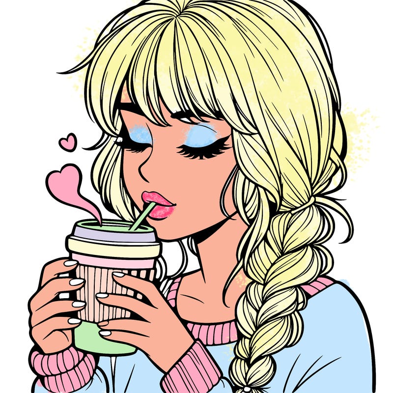 realistic girl drinking coffee