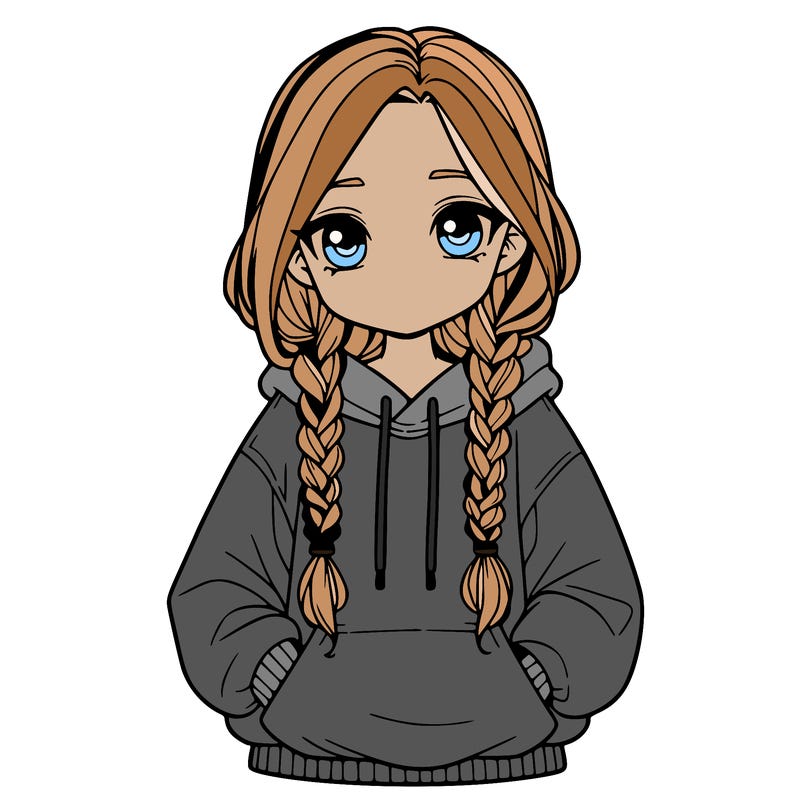 a realistic girl with a oversized hoodie and she has braids