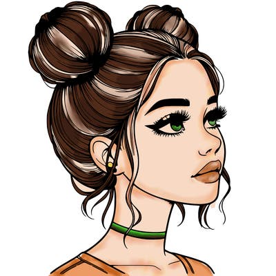 realistic girl with buns on the top of her head