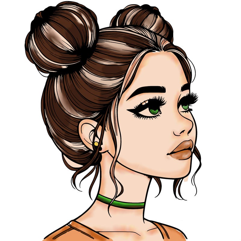 realistic girl with buns on the top of her head