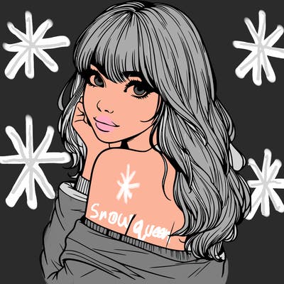 realistic girl with bangs looking over her shoulder