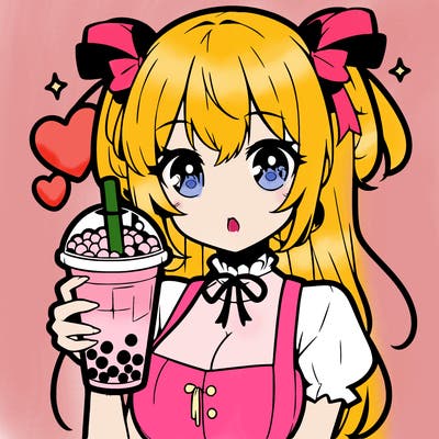 anime girl holding boba milk tea