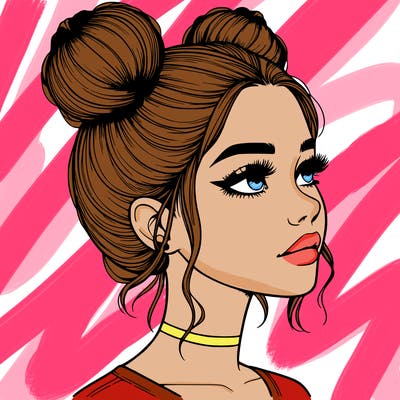 realistic girl with buns on the top of her head