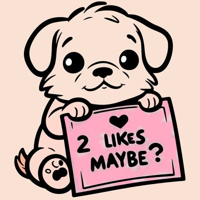 a puppy holding a sign that says 2 likes maybe?