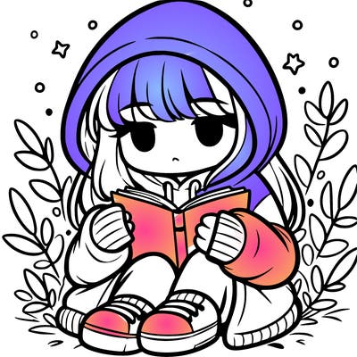 girl in oversized hoodie reading a book