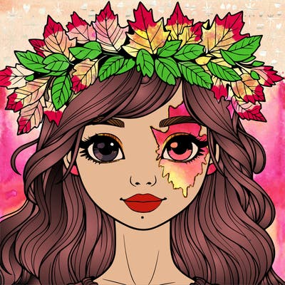 realistic girl with fall leaf crown