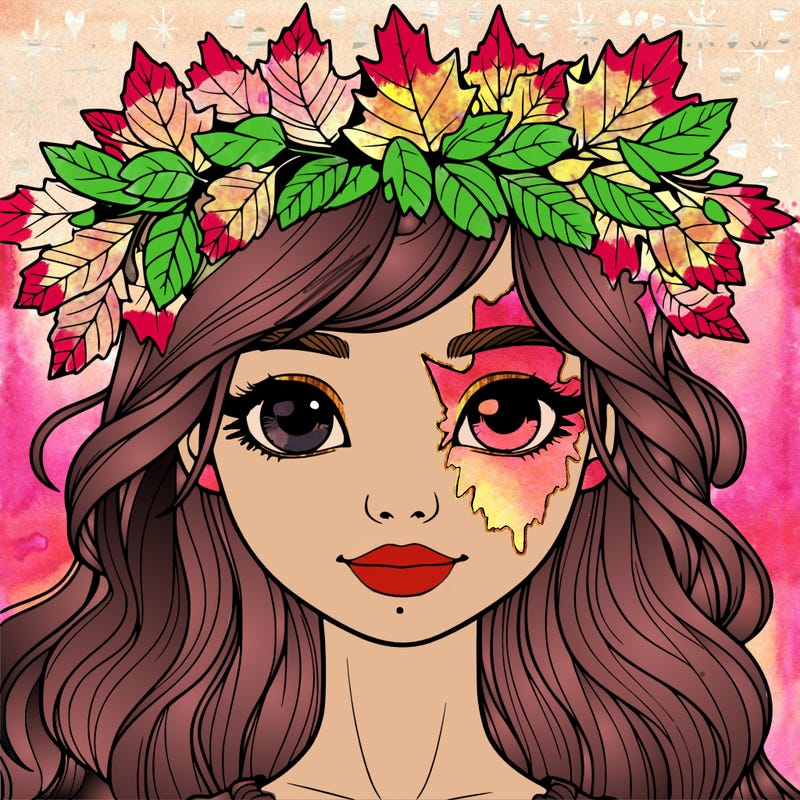 realistic girl with fall leaf crown